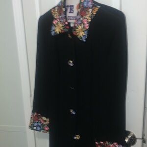 Floral Embroidered Black Women's Coat
